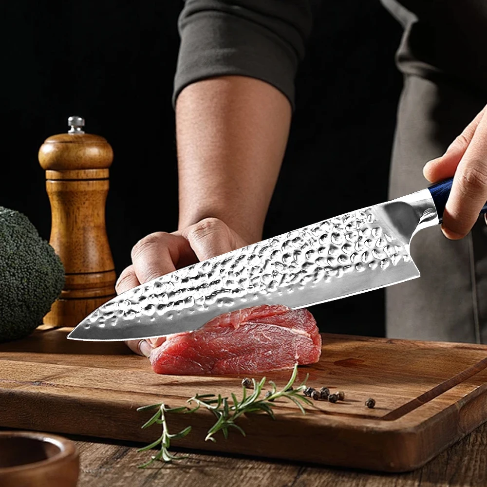 High Carbon Forged Concave and convex blades 8 Inch Chef's Knife Kitchen Knife Meat Cleaver Blue Color Tree Handle Kitchen Tools