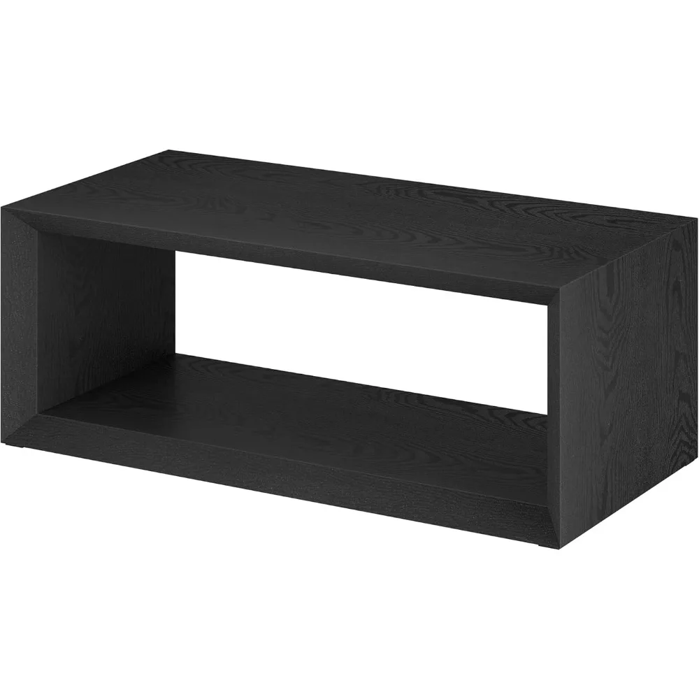 طاولة قهوة خشبية مستطيلة 48 من Henn&Hart مع رف تخزين مفتوح لغرفة المعيشة أو غرفة العائلة أو المكتب، الحبوب السوداء