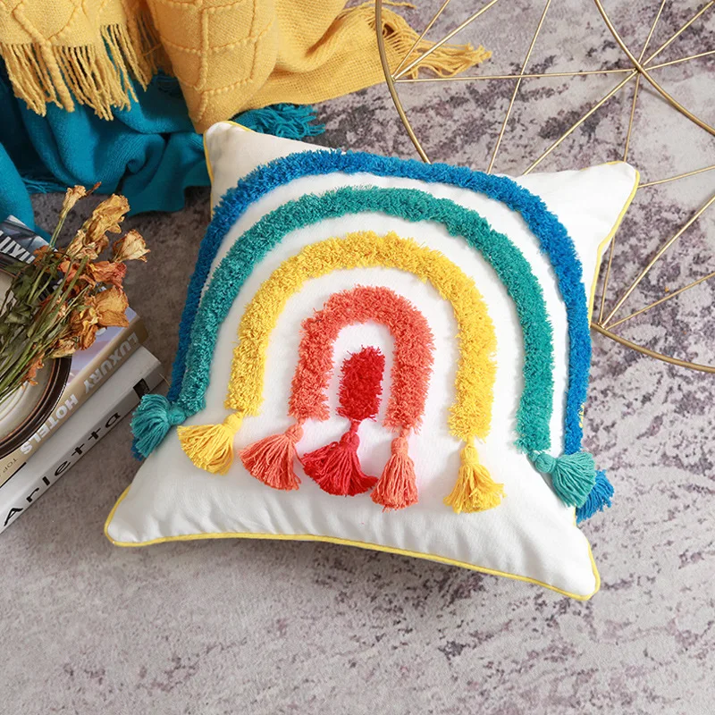 Decoration Rainbow Cushion Cover 30x50cm 45x45cm Tufted Colorful Throw Pillow Case For Living Bed Girls Kids Room Home Decor