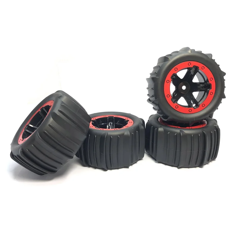 4 PCS 1:16 1:14 Pneus de pás de areia de neve Hex 12mm Rodas para H16 16889 16890 144001 144010 124016   Carro de caminhão off road vermelho