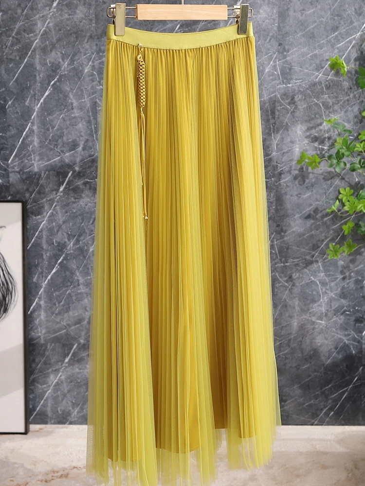 

Элегантная китайская юбка-миди А-силуэта с высокой талией из фатина, женская летняя модная однотонная юбка для офиса