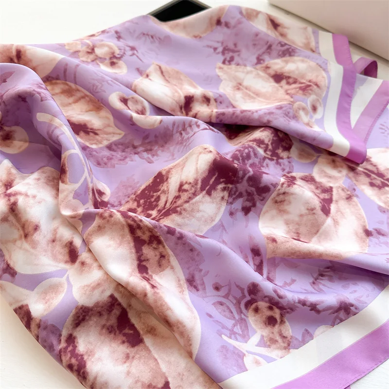 New 90X90cm Luxury Brand Flowers Print Silk Scarf Women Square Scarves Design Hijab Hairband Headband Neckerchief Shawl Bandanna