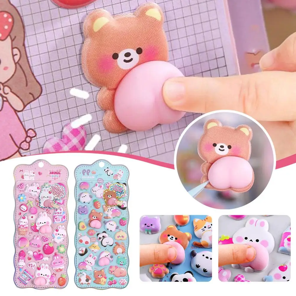 

3D-наклейка «Милый зайчик» персикового цвета, кавайные животные, мягкие наклейки-сквиши для декора чехлов для телефонов, скрапбуков, забавный подарок для снятия стресса