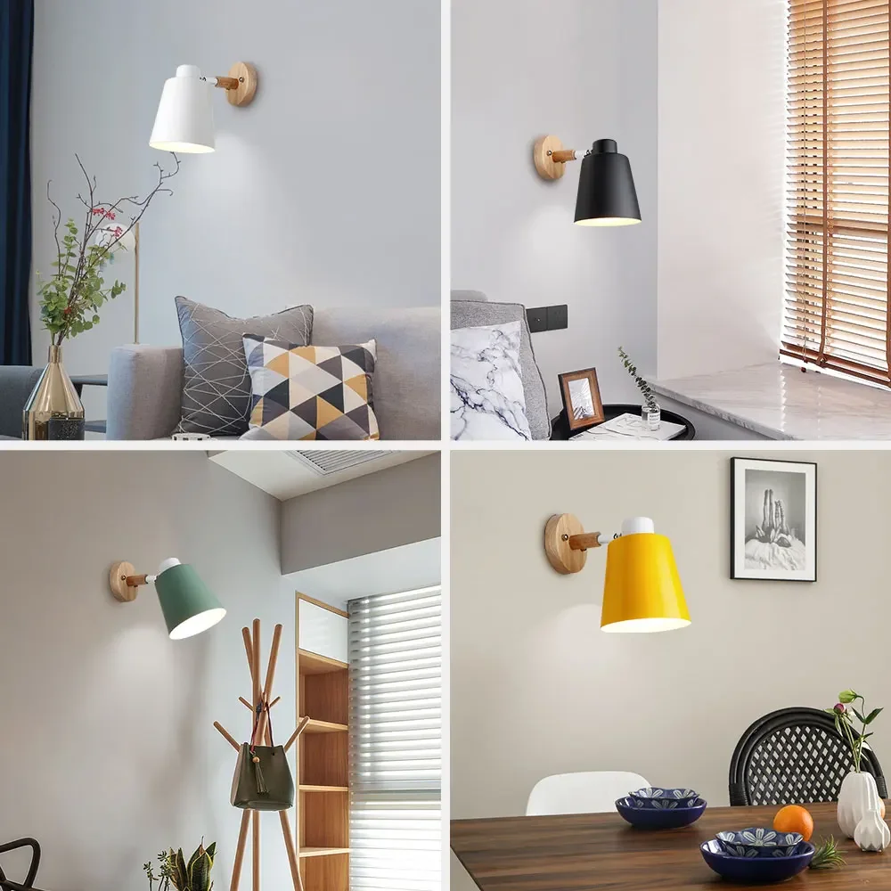 Nordic wooden wall lamp Modern Simple macaron 6 colours E27 bedroom study room bedside lamp indoor lamps and lanterns