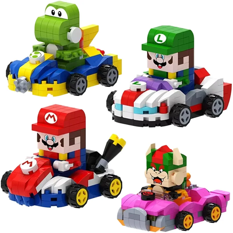 Super Mario Bros Martin Car Building Blocks Luigi Bowser Yoshi Toys Pull Back Car Game Model Collect Birthday Xmas creative Gift