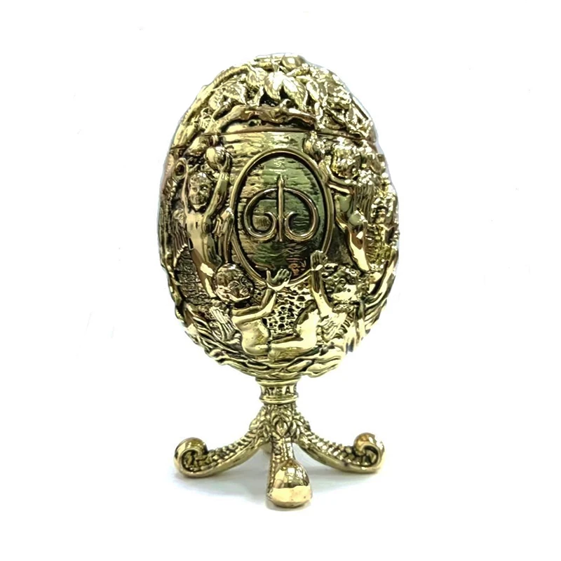 YAFFIL Royal Luxury Eggs Russian Standing Jewelry Box Metal Industrial Ornament Home Decoration Souvenir Gift