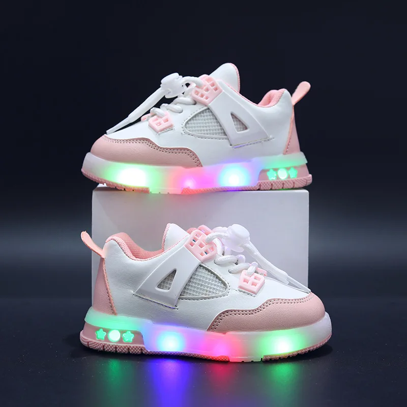 Children Fashion Sport Shoes Summer Luminous Fashion Breathable Kids Boys Net Shoes Girls LED Sneakers with Light Running Shoes