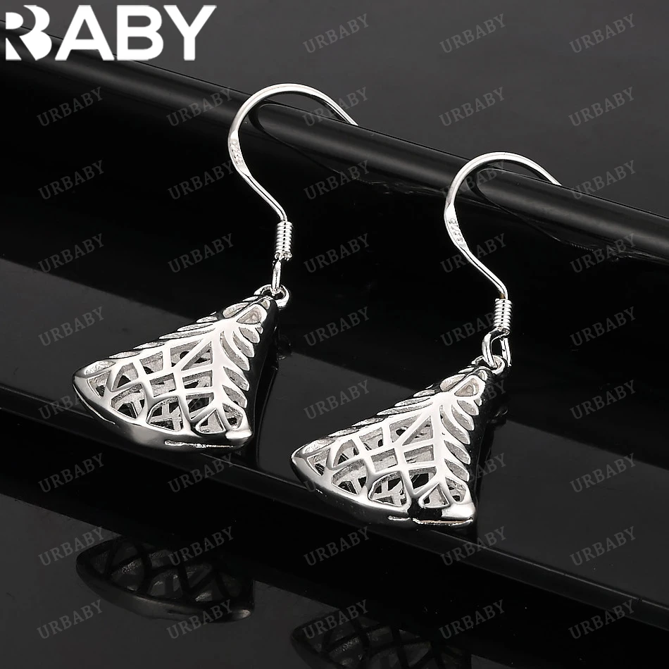 

URBABY 925 Sterling Silver Retro Hollow Sector Drop Earrings For Woman Wedding Engagement Party Accessories Fashion Jewelry Gift