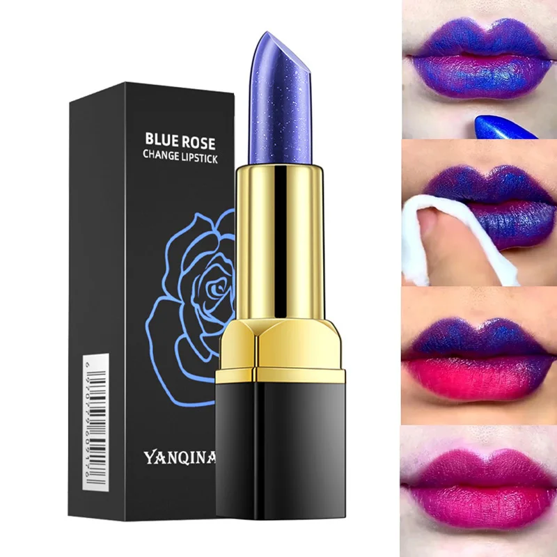 Blue Rose Lipstick Temperature Color Changing Lip Moisturizing Balm Female Makeup Sexy Lip Gloss Shiny Lipstick Lip Stain Tint