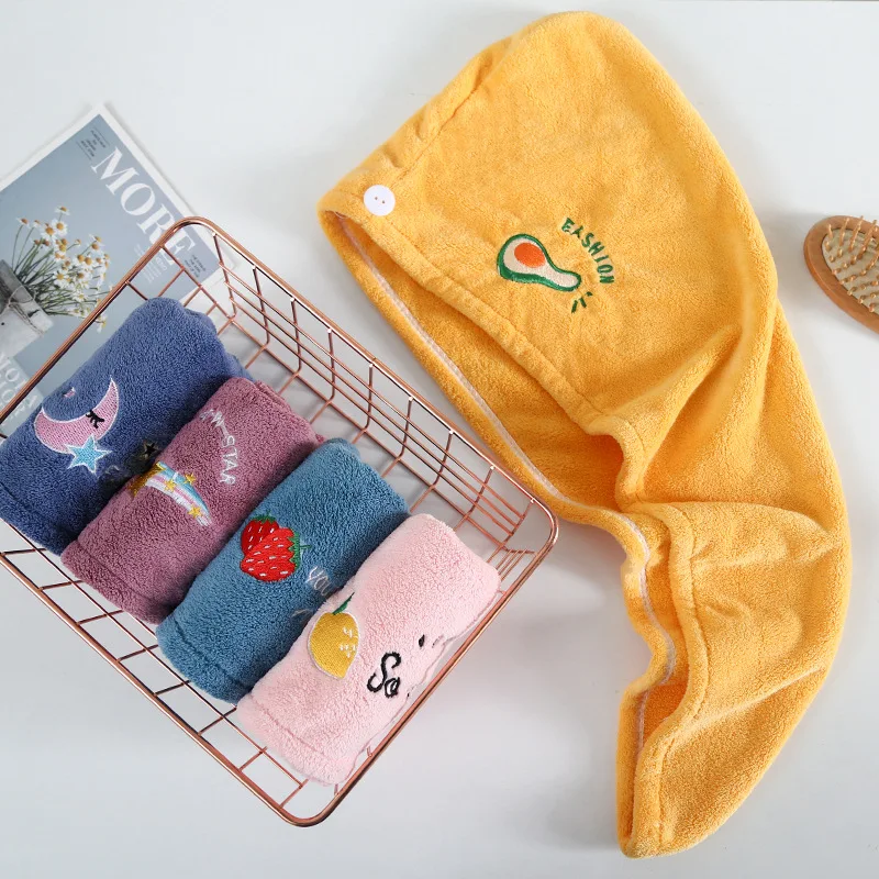 Women's thickened coral fleece shower cap Water-absorbing quick-drying cartoon embroidery Washing hair Dry hair cap Head towel