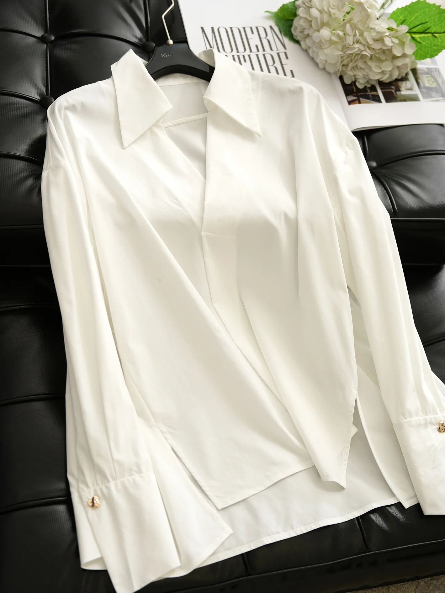 

Женская хлопковая блузка True Love Chaste White свободного кроя с длинным рукавом, на пуговицах, с V-образным вырезом, для повседневной носки, весенняя мода