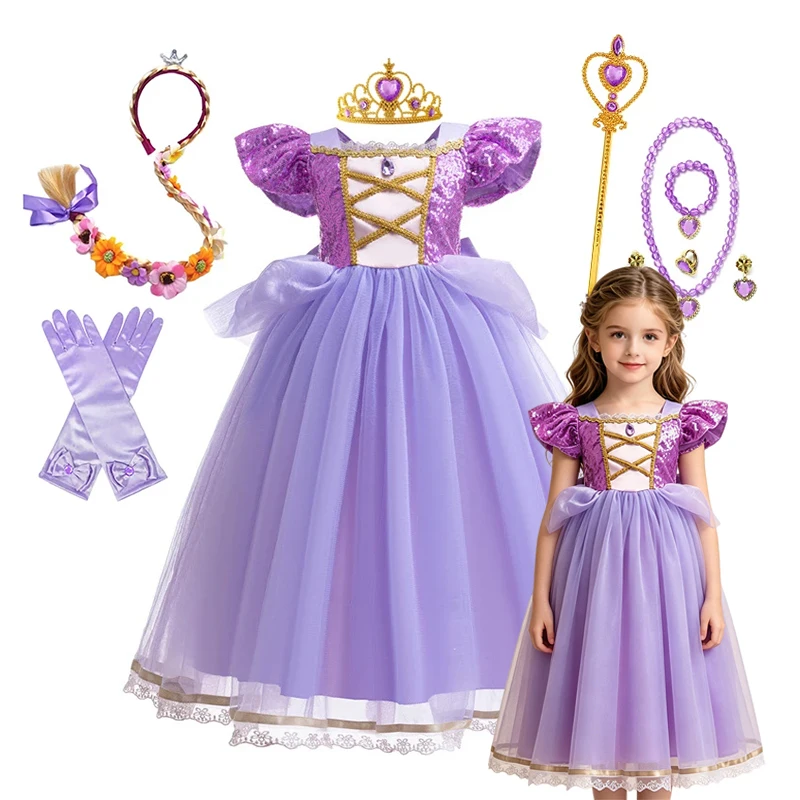2026 Tangled Rapunzel Princess Dress Girls Kids Christmas Birthday Carnival Cosplay Costume Vestido Available 2-10Yrs