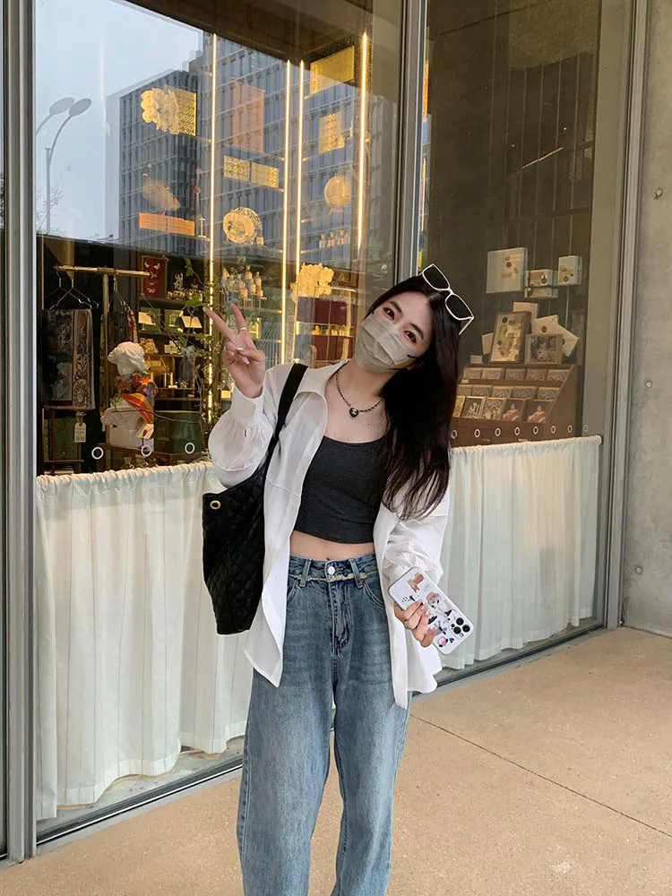 

Women's Long Sve Sun Protection irt Thin New Autumn Leisure Design Commute Sle Korean Version Collar Button Detail