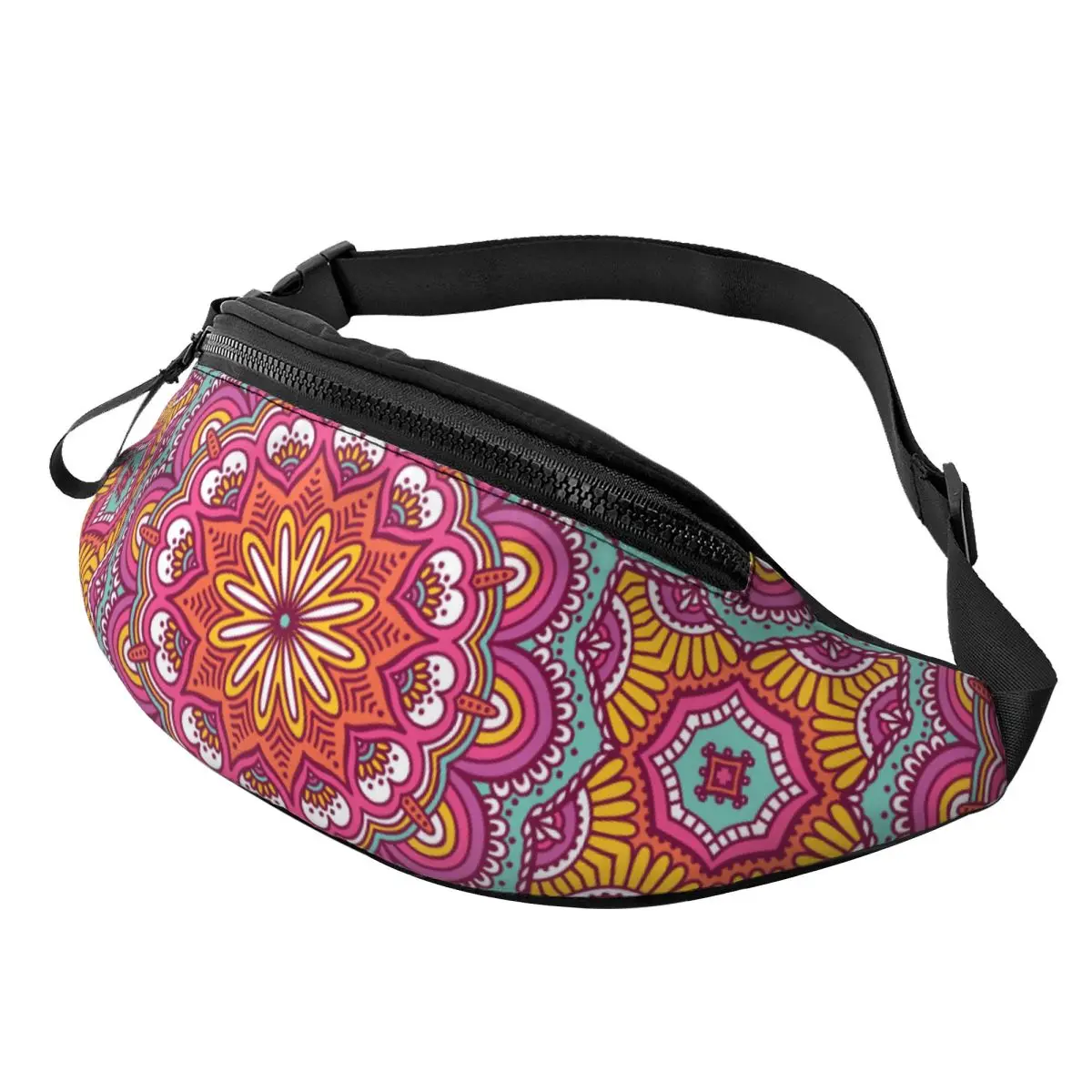Riñonera Personalizada con Estampado de Flores Mandala Étnicas de Estilo Bohemio Informal para Viajes, Senderismo, Hombres y Mujeres, Bolso Bandolera para la Cintura, Bolsa para Teléfono y Dinero