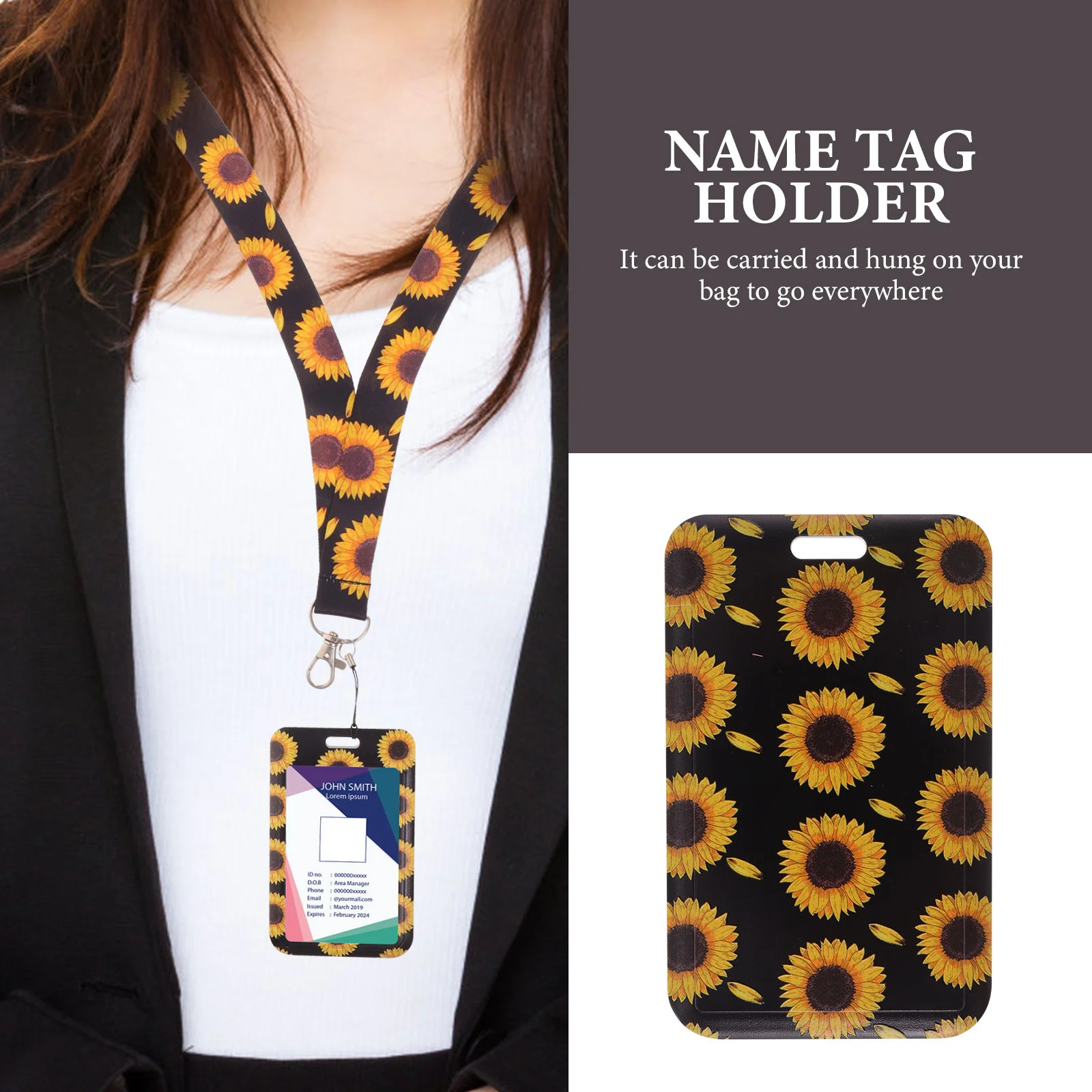 Bus Card with Lanyard Lanyards for Keys Holder Sunflower Name Tag and Polyester Work Id Anti-scratch Case Child Student