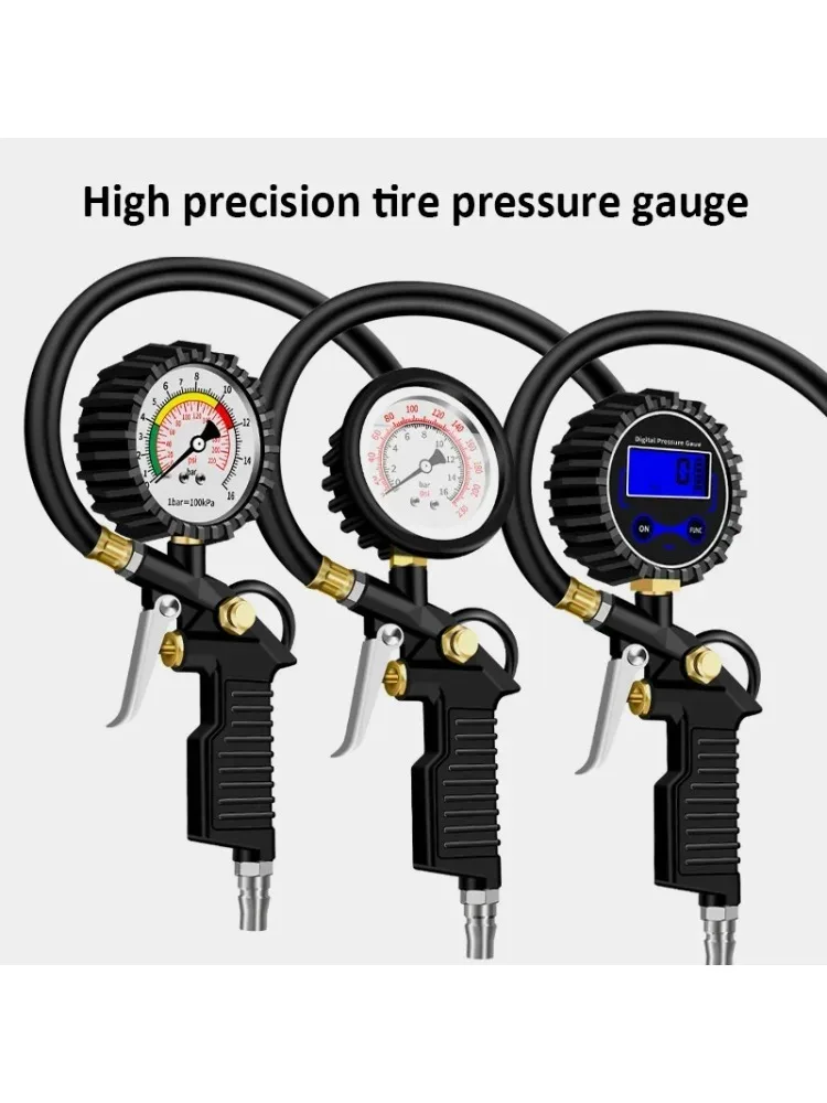 Manomètre de pression des pneus, manomètre d'air, moniteur de pression des pneus de voiture, gonfleur de pneus avec tuyau Flexible pour voiture, camion, moto