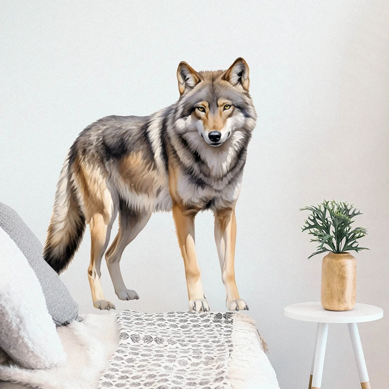 Watercolor Animal Poster Removable Walls Art Lifelike Lone Wolf PVC Mural Stickers Self Adhesive for Home Office Room Decoration