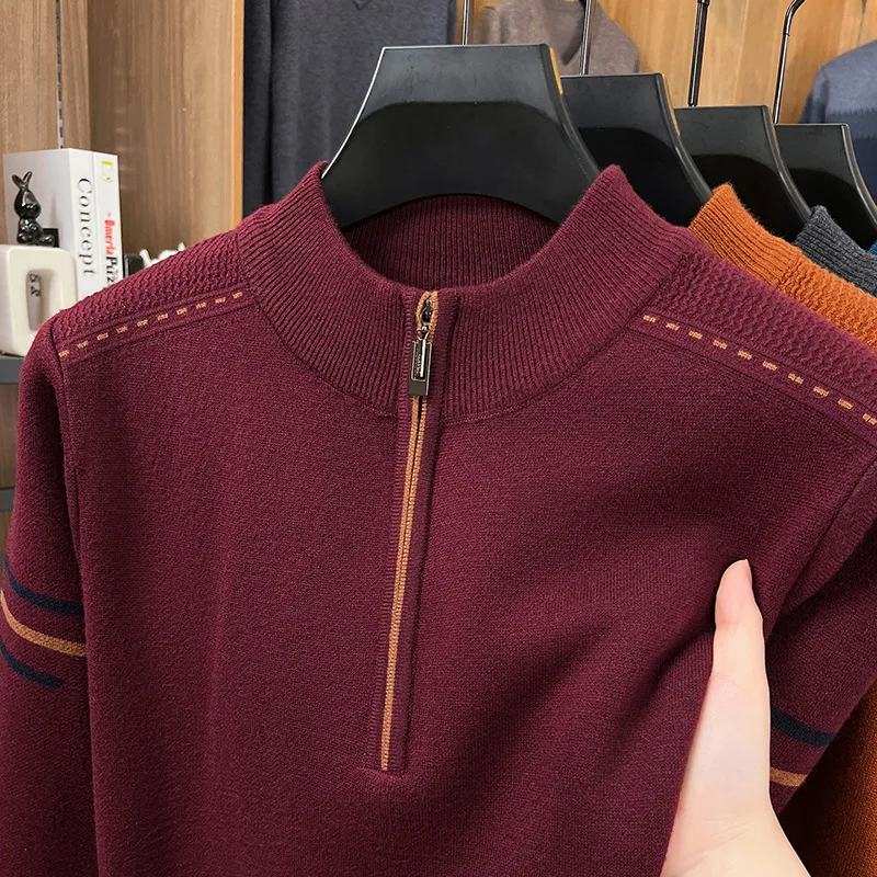 2025 inverno nuova manica lunga ispessita mezza cerniera maglione lavorato a maglia da uomo moda casual caldo maglione da uomo di mezza età