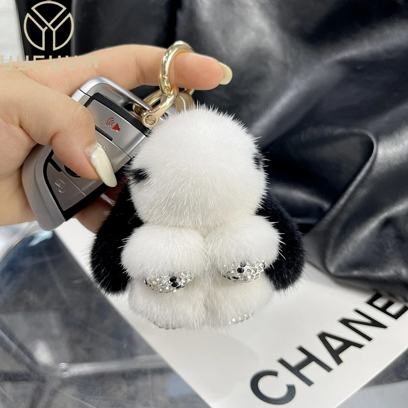 

Luxury Big Mink Fur Bunny Fur Pendant Bag Jewelry Key Chain Plush Pendant Trumpet Cute Cute Rabbit Children Animal Cartoon Doll