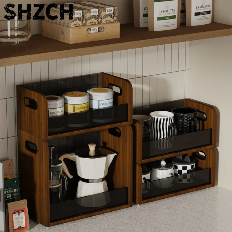 Heavy-Duty Double-Sided Cup Rack Stackable Storage Box Thickened Board Shelf Waterproof Tea Cabinet Multi-Layer Coffee Organizer