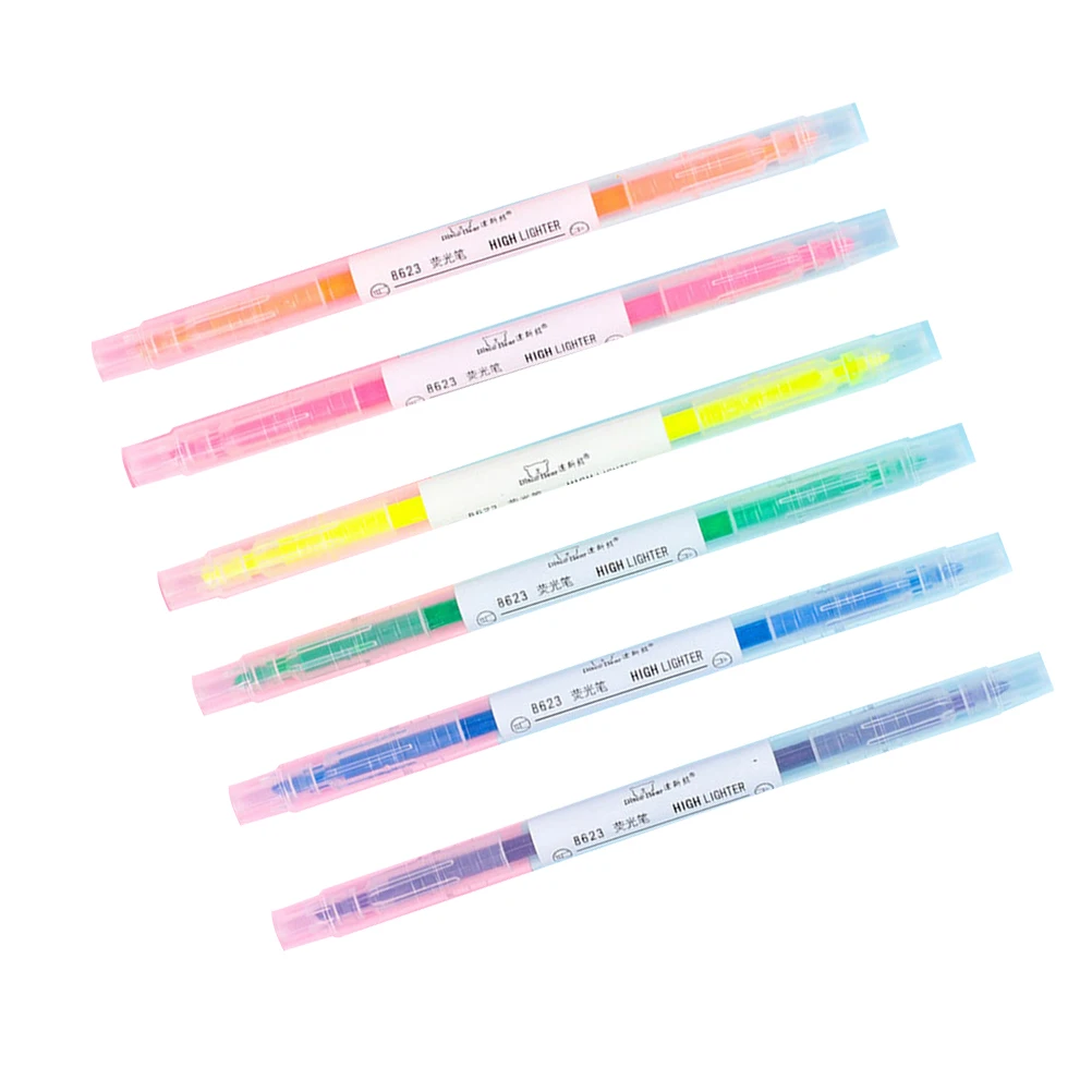 

6Pcs Double End Fluorescent Highlighter Pen Colorful Markers Smooth Writing Ergonomic Handle Office School Supplies Kids Gift