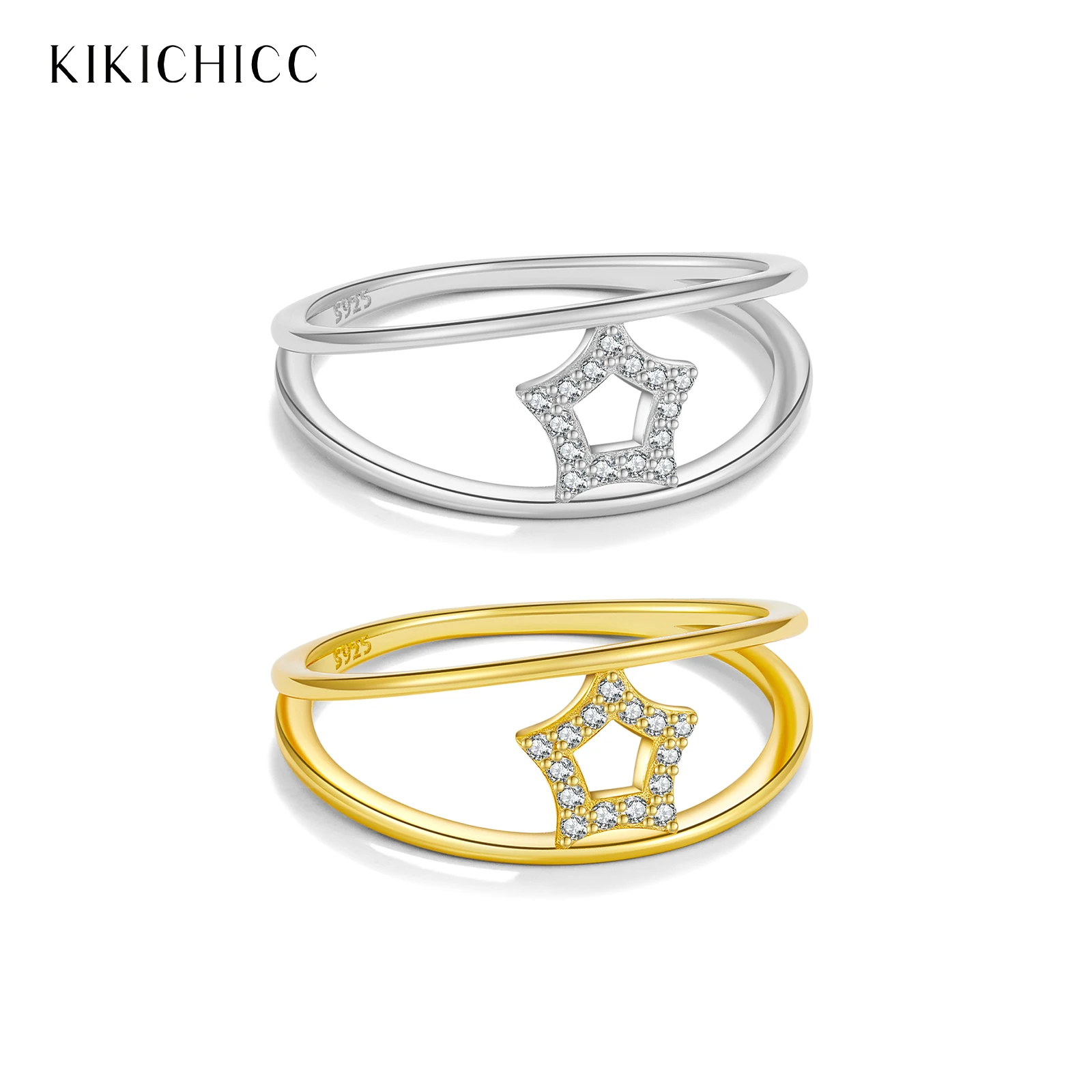 

KIKICHICC Women 925 Sterling Silver Two Line Hollow Star Zircon CZ Ring 2025 Fashion Luxury Fine Dainty Jewelry Gift