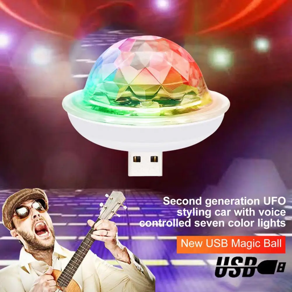 Mini luz ambiental USB para coche, iluminación LED RGB colorida para fiesta de DJ, teléfono, ordenador portátil, luz giratoria USB para escenario de fiesta con respuesta de música