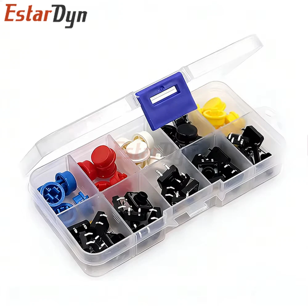 Estardyn 25PCS 12x12mm Tactile Push Button Switch Kit, Momentary Micro Switch with 5 Color Caps for Pi DIY