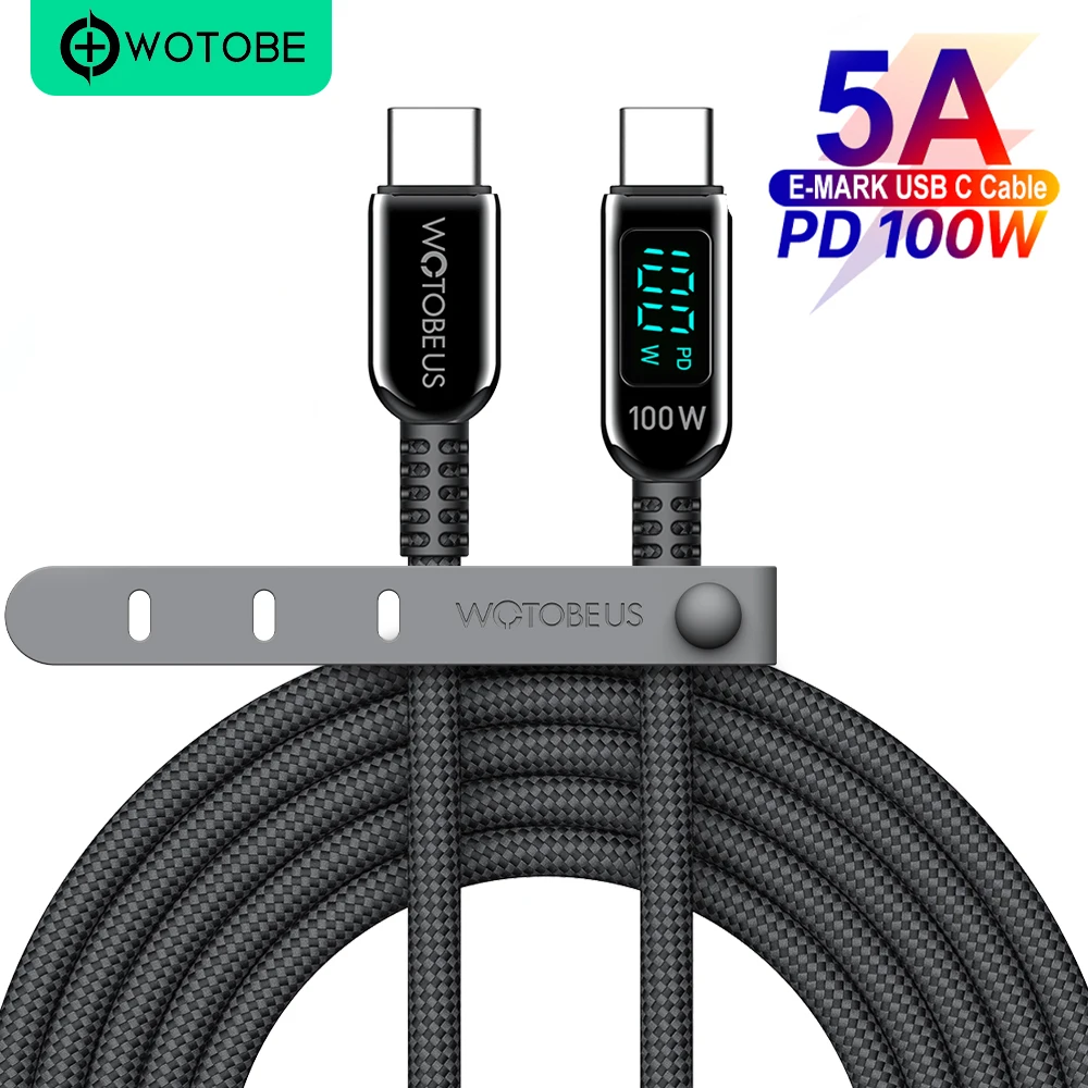 WOTOBE USB Type C To USB C Cable 100W PD 3.1 Fast Charging Charger LED Wire For MacBook Xiaomi Samsung Laptop Tablet USB-C Cord