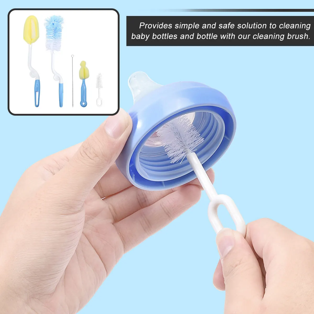 

5Pcs Heavy Duty Bottle Brush Set with Extended Handle Safe Bpa Free Sponge Cleaning Brush for Baby Feeding Bottles and Wide