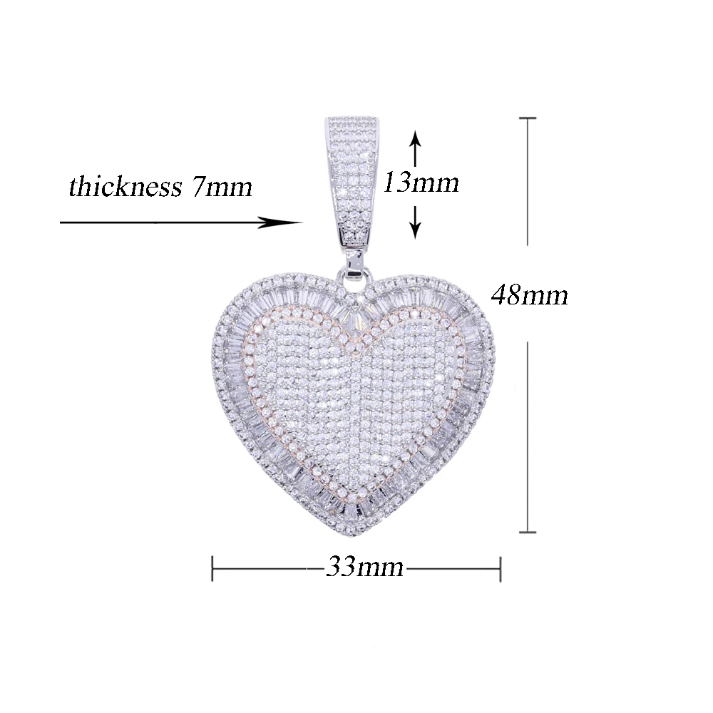 New Iced Out Heart Pendant Necklace Two Tone Color Bling Paved Cubic Zirconia Charm Link Chain For Women Hip Hop Luxury Jewelry