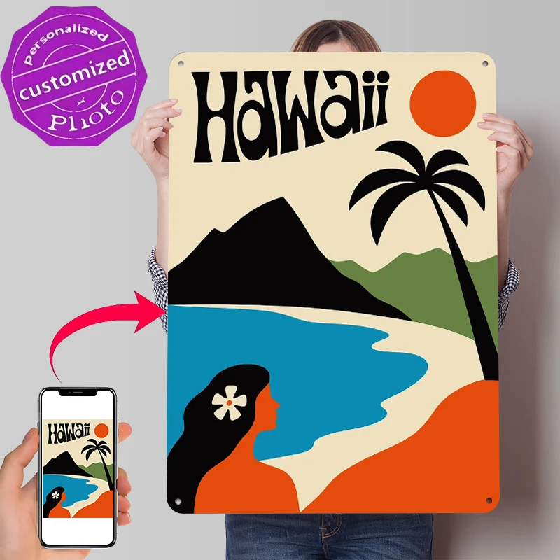 Retro Hawaii Beach Scene Tinplate Poster Customized Wall Art Retro Vintage Metal Signs for Fans Modern Home Decoration Luxury