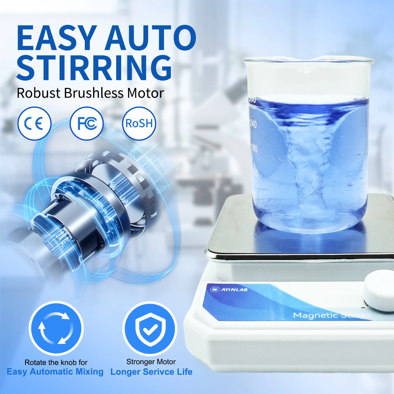 خلاط محرك مغناطيسي مع شريط تحريك ﻿ 3000 دورة في الدقيقة