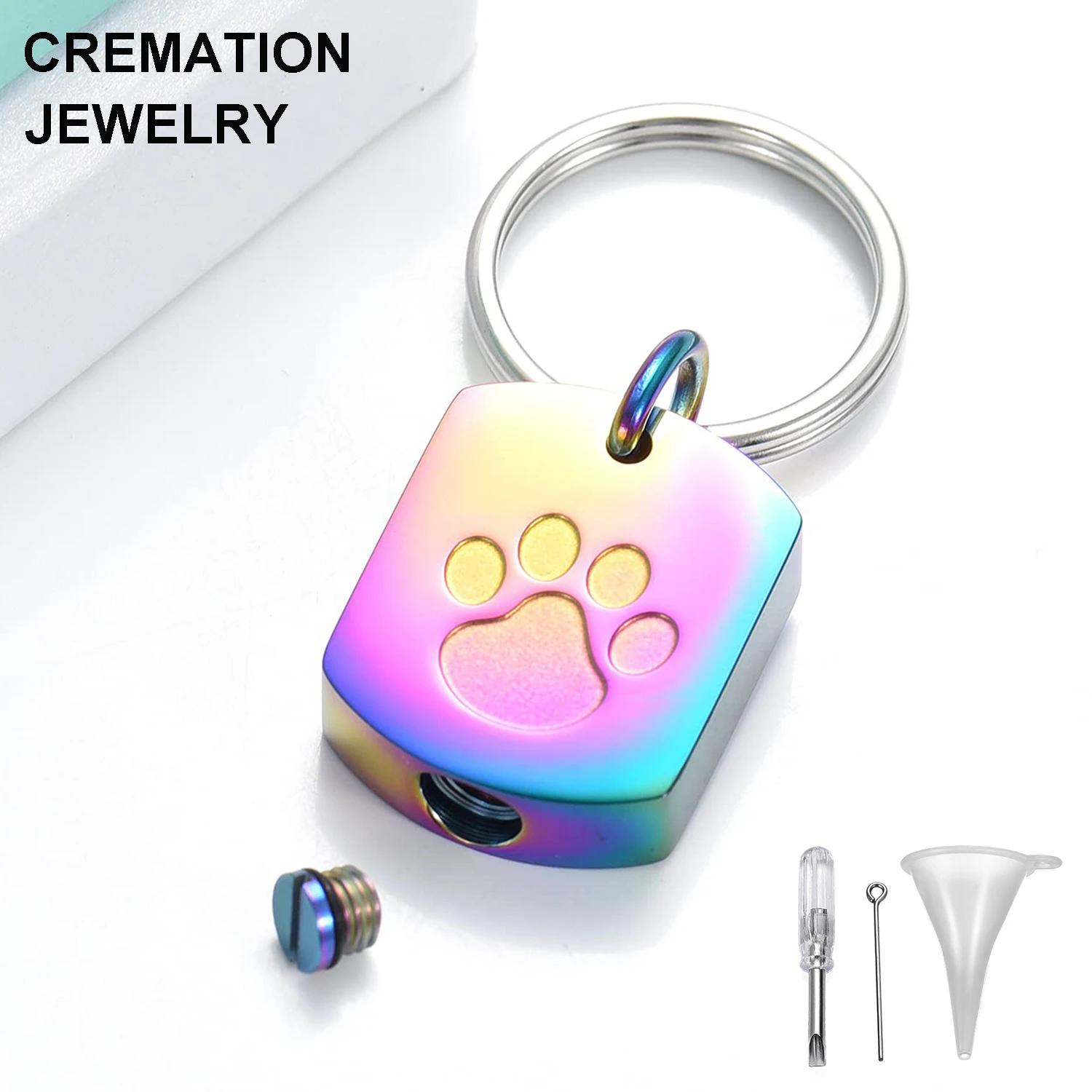 

Wholesale Cute Paw Print Dog Tag Cremation Ashes Urn Keychain For Pet Ashes Fur Custom Stainless Steel Ashes Keepsake Keyring