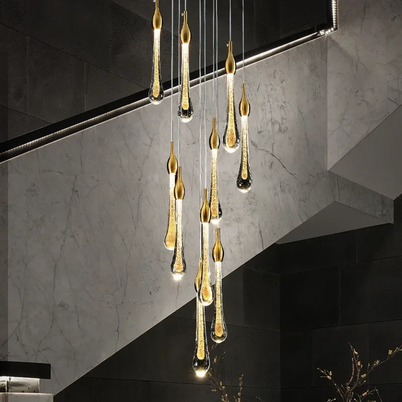 

Modern Crystal LED Chandelier for Living Room Large Luxury Cristal Staircase Hanging Lamps Gold Long Stair Indoor Light Fixtures