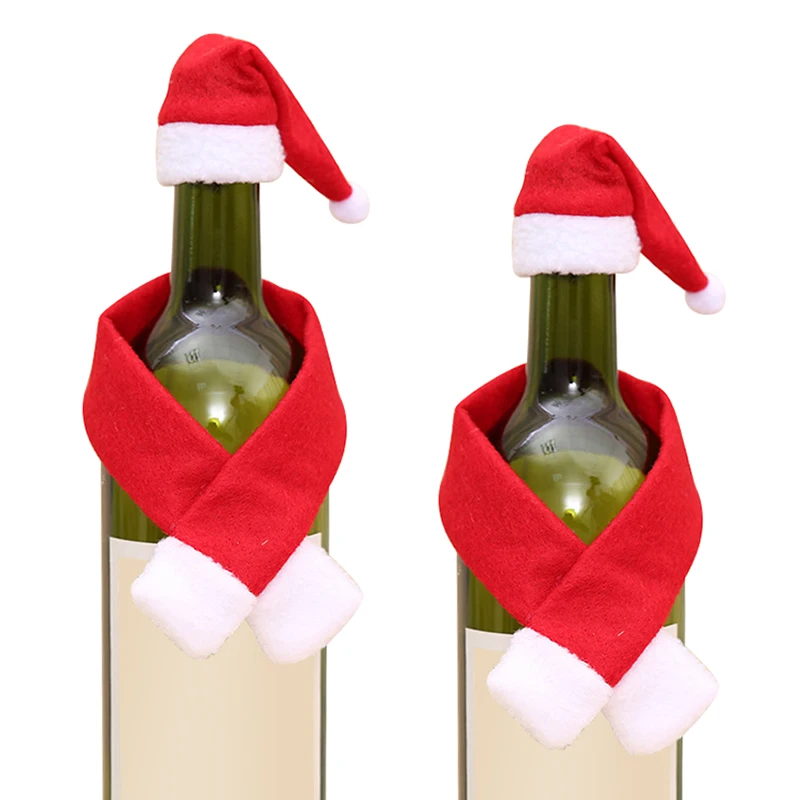 2Pcs/Set Christmas Wine Bottle Covers Bag Santa Claus Bottle Decor With Hat Home Hotel Xmas New Year Party Dinner Table Decor