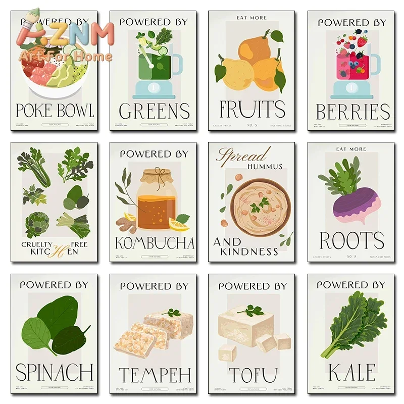 Eat More Fruits Vegetables and Food Series Poster Print Canvas Painting Art Pictures for Home Kitchen Wall Art Decor Frameles