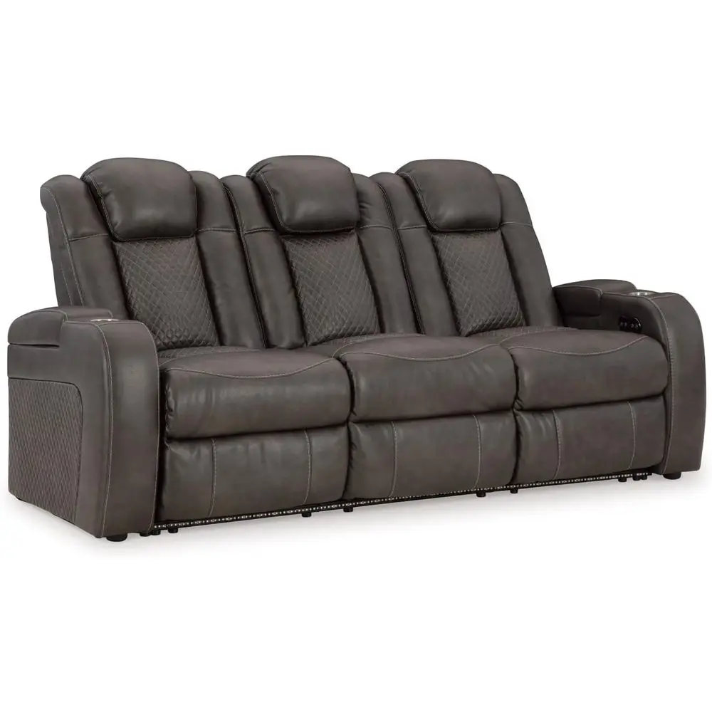 Contemporary Power Reclining Sofa with USB Ports and Adjustable Headrest, Brown