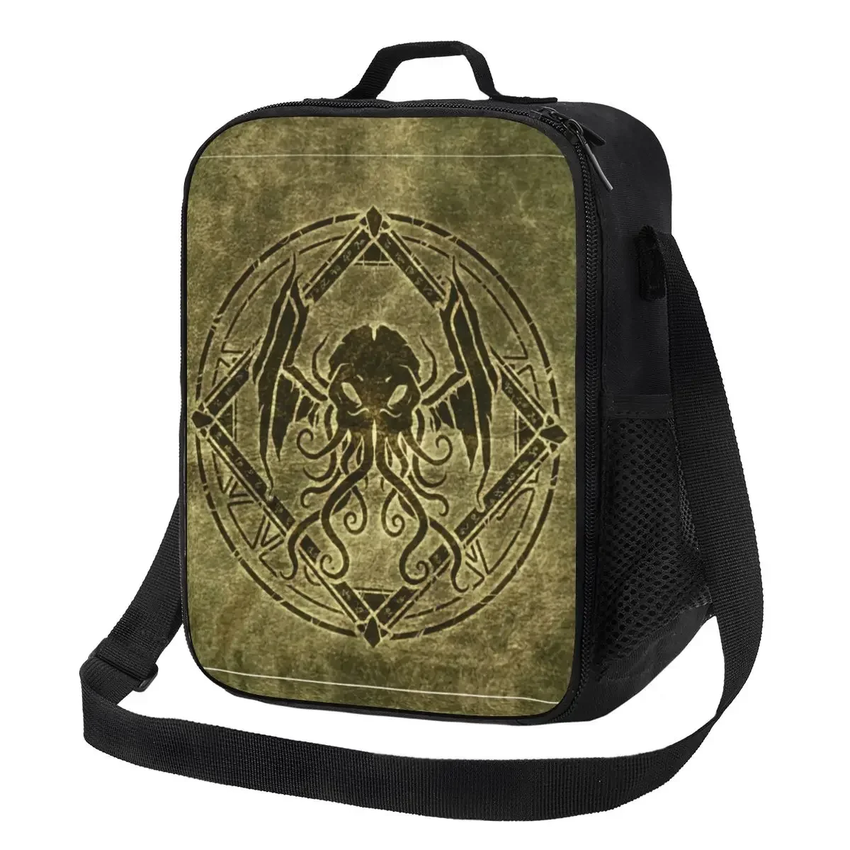 Cthulhu Design Old Leather Insulated Lunch Bags for Horror Dark Monster Portable Thermal Cooler Food Lunch Box Outdoor Camping