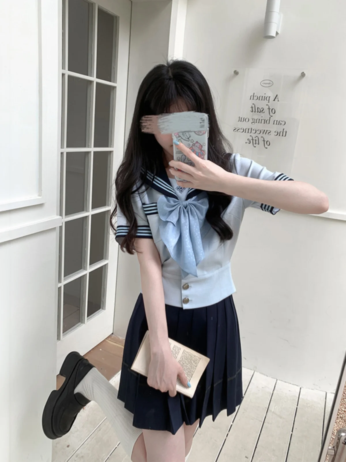 

High Waist Student Uniform Set for Women Summer Navy Blue Sailor Suit JK Outfit Short Sleeve Japanese Style Slimming Effect