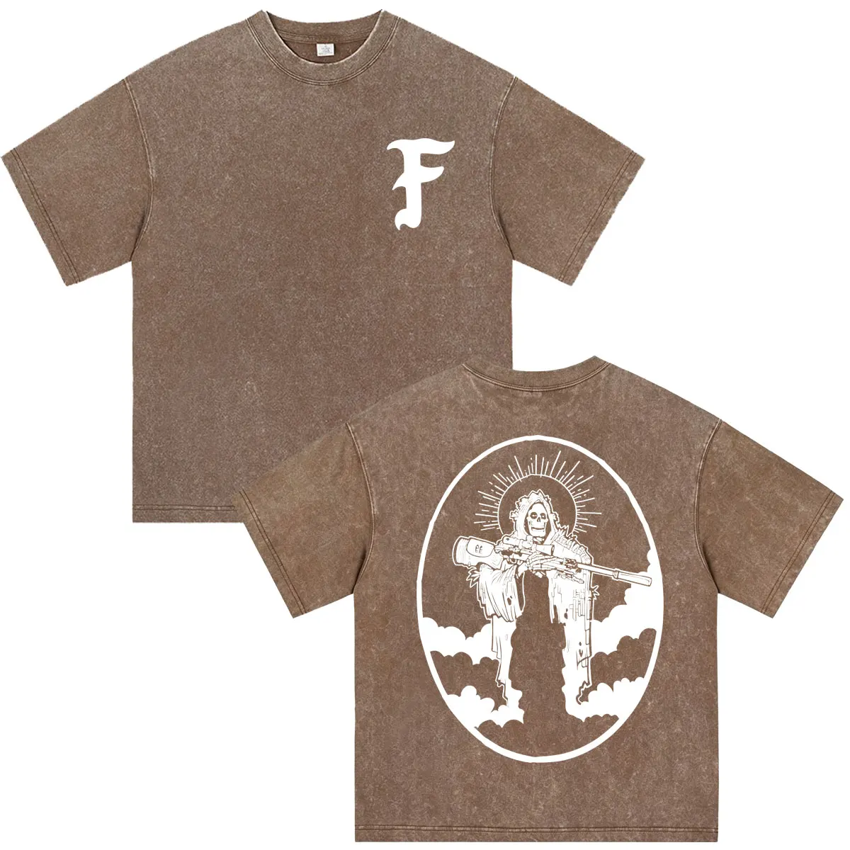 Forward Observations Group Grim Reaper Sniper Washed T Shirt Rock Punk Gothic Harajuku T Shirts Men Women Cotton Loose T-Shirt