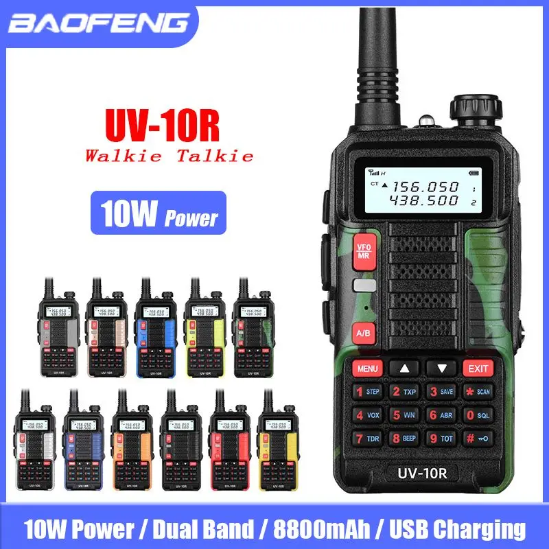 Baofeng UV-10R Two Way Radio 10W 8800mah Dual Band Trucker Walkie Talkie for Hunting UV10R CB Ham Radio Station USB Charging