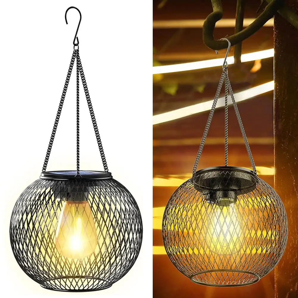 Solar Lantern Led Light Daylight Sensor Garden Lamps Lights Outdoor Waterproof 3000k Landscape Iron-art With Durable Chain Decor