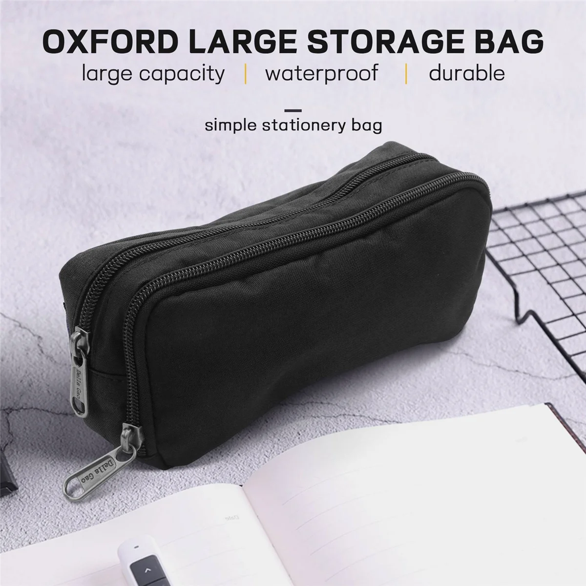 Estuche de lápices de gran capacidad, bolsa de almacenamiento Oxford, estuche para rotuladores, bolsa de papelería Simple, organizador de oficina escolar, negro