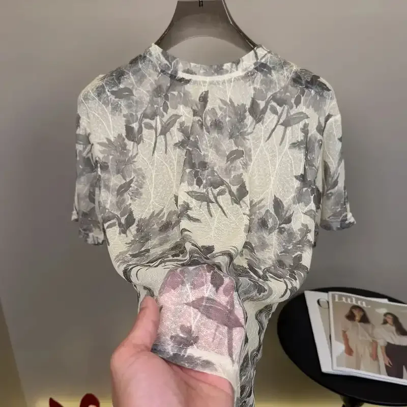 Men's Floral Print Short Sleeve T-Shirt Round Neck Casual Cotton Blend Tee for Summer Daily Wear