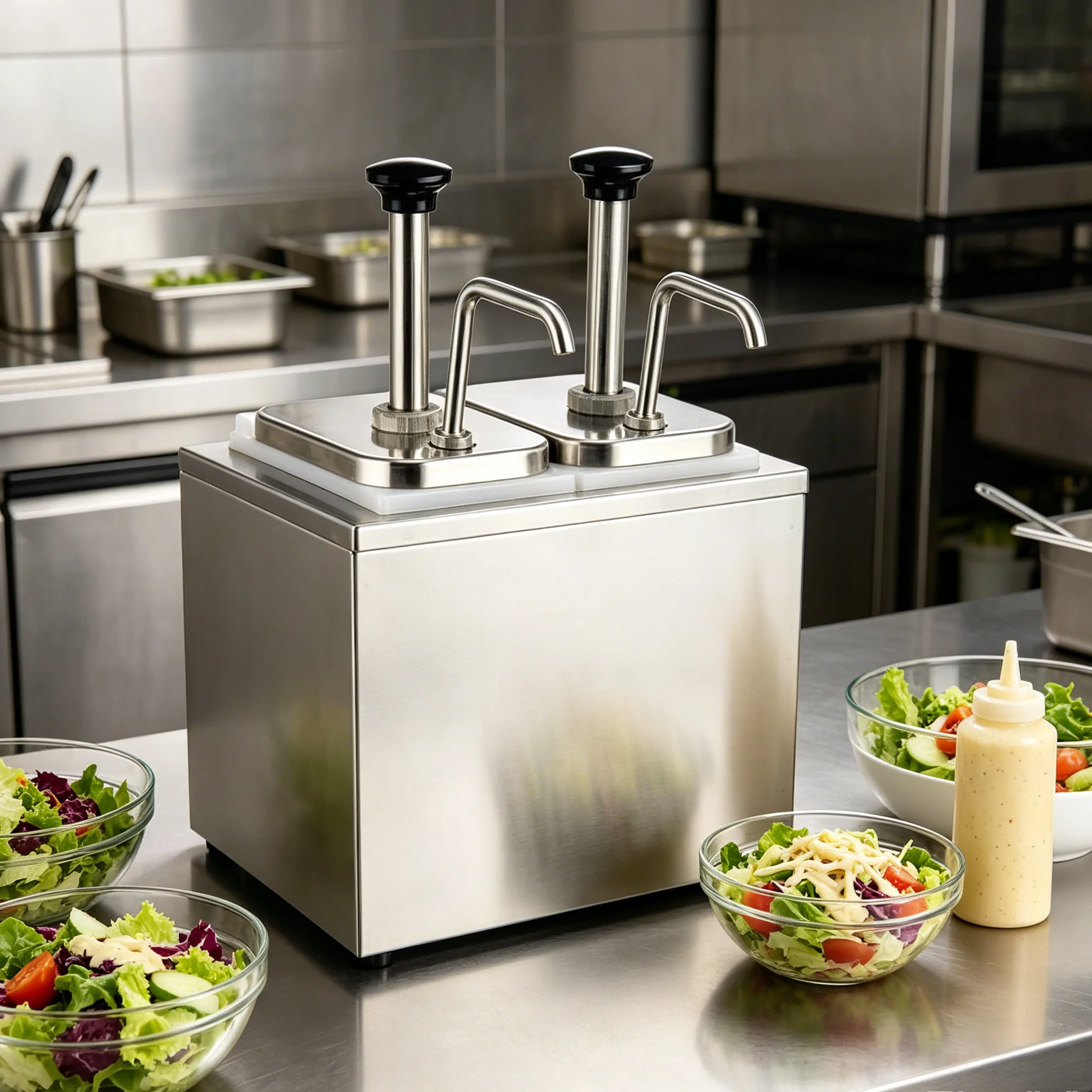 3L Stainless Steel 5 Head Sauce Dispenser Pump Commercial 5 Way Condiment Pump for Buffet