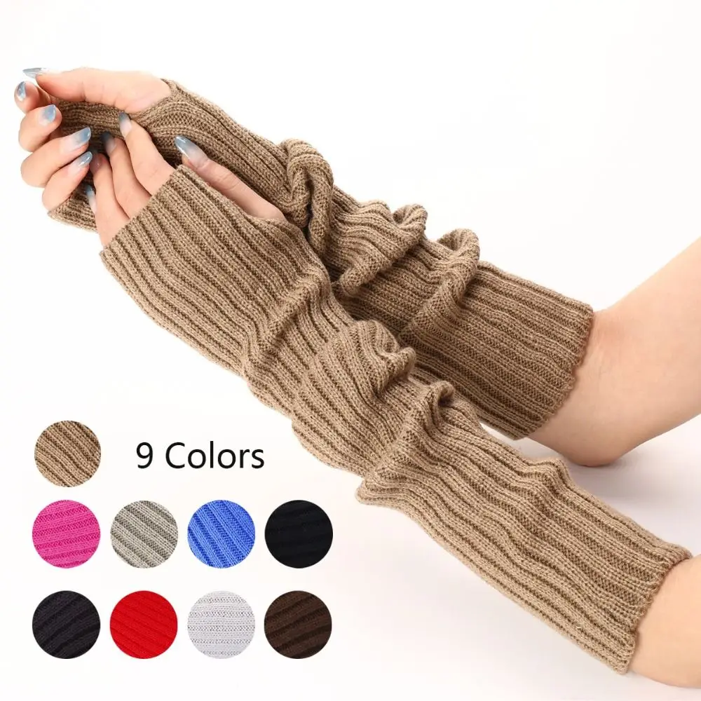 Japanese Fingerless Long Wrist Gloves False Sleeves 52cm Elbow Mittens Goth Punk Arm Warmers Knitted Gloves Outdoor