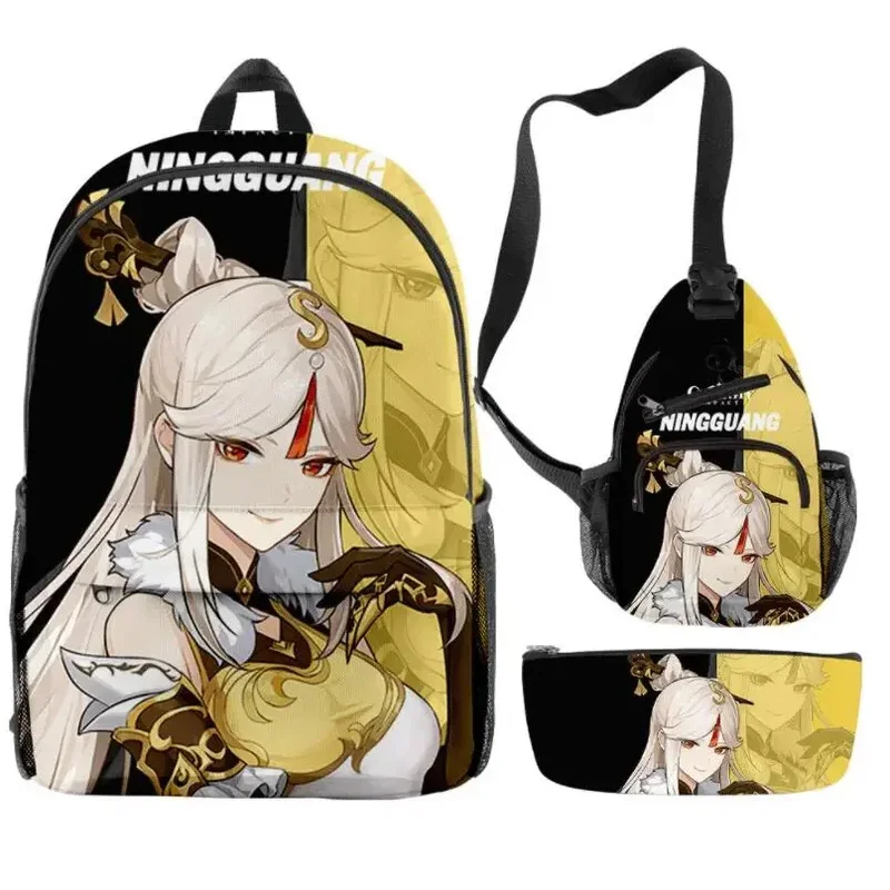 Mochila de impacto Genshin de juego Unisex, mochila escolar de 3 unidades/juego para niños y niñas, mochila de viaje impermeable Oxford con cómic de dibujos animados para bicicleta