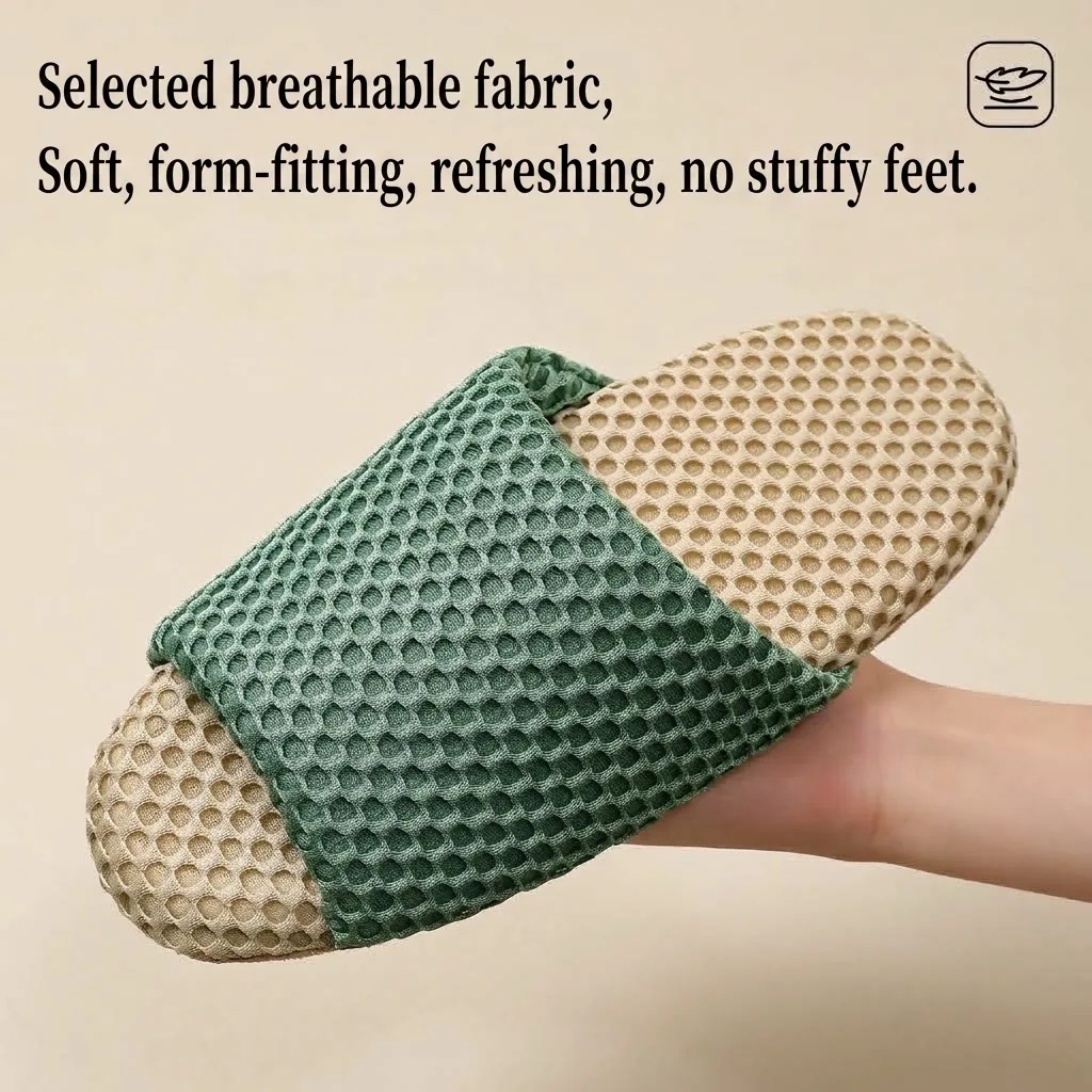 Unisex Silent Indoor Slippers Suede Sole Noise Reduction Mute Bedroom Shoes Breathable Mesh Open Toe House Slides for Men Women view 3