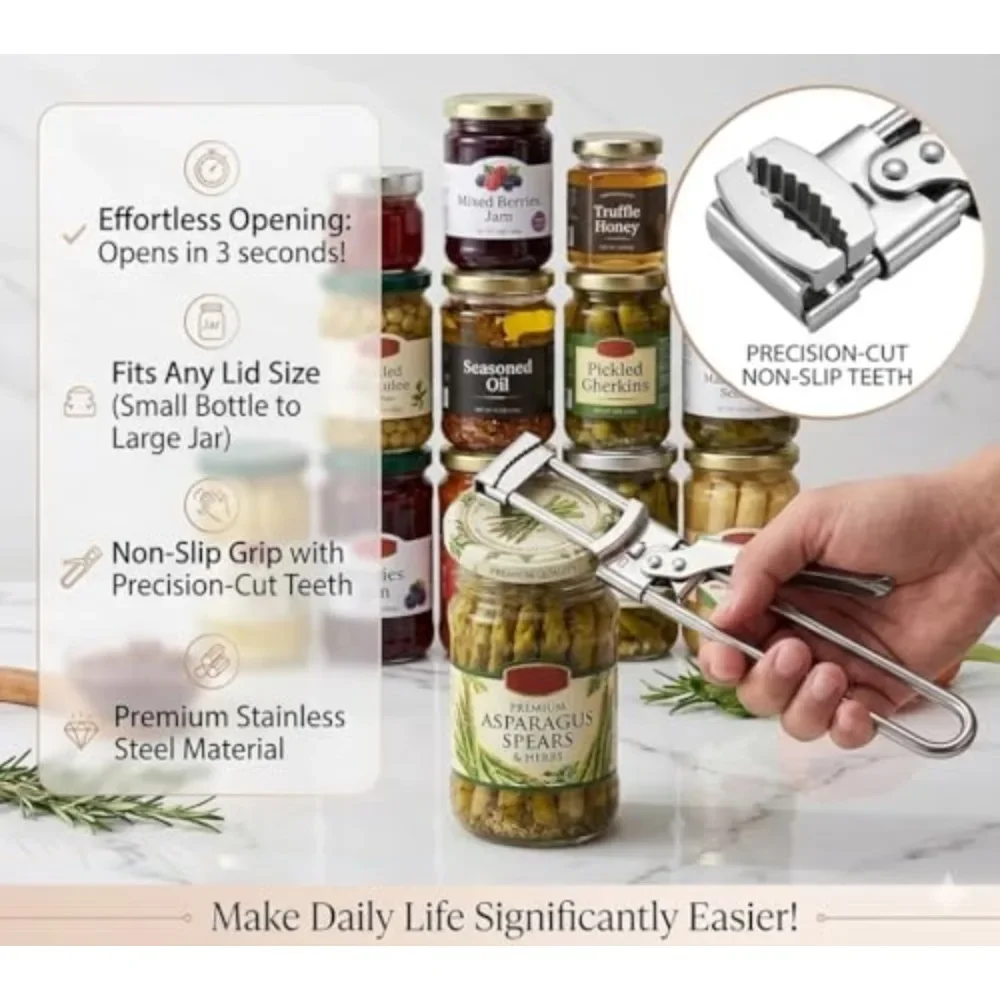 Manual Can Opener Rotating Adjustable Multifunctional Jar Opener Anti Slip Bottle Cap Opener Stainless Steel Weak Hand Opener